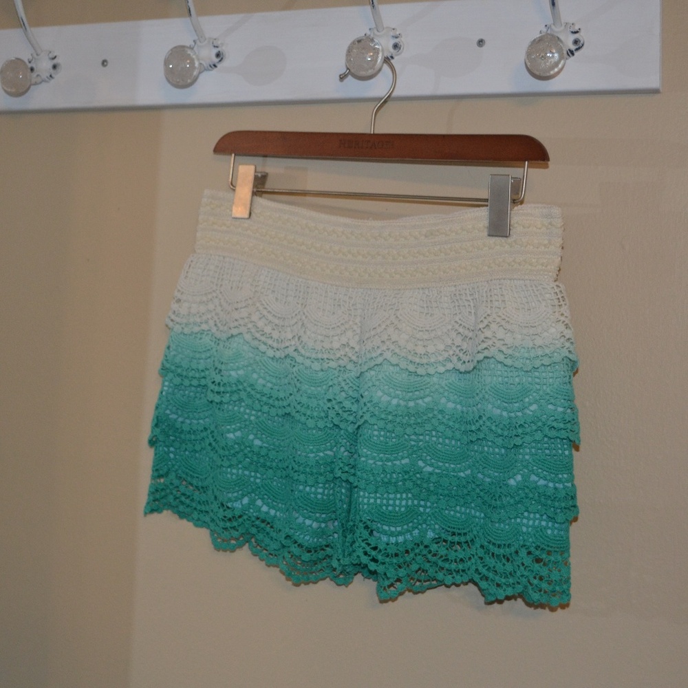 Ombre Knit Shorts - Teal to Off White